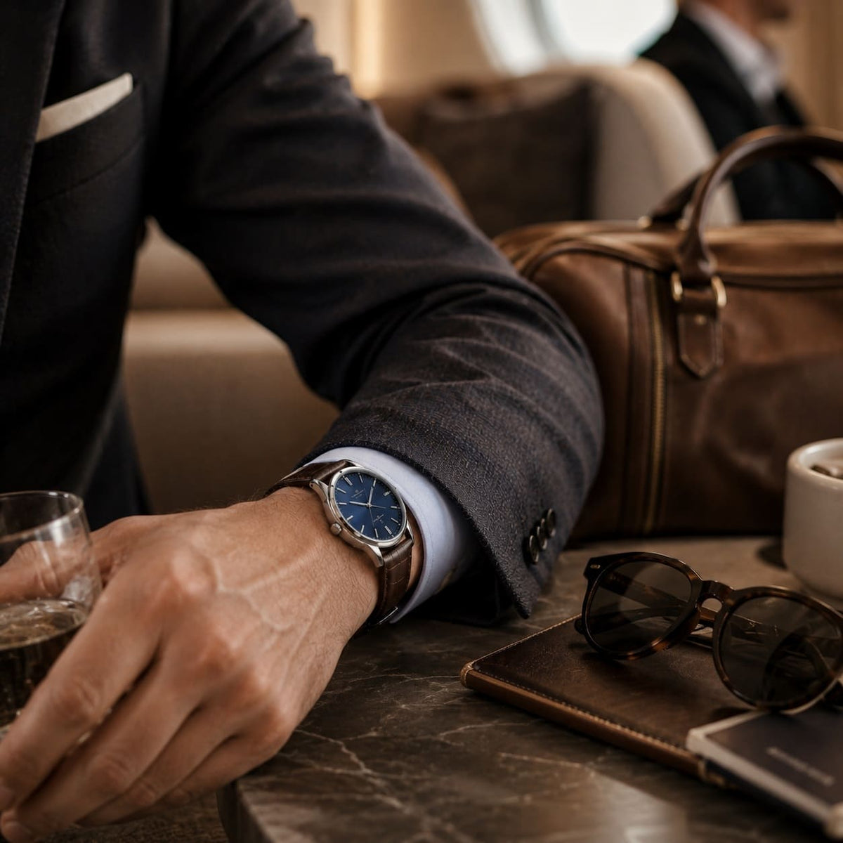 Valmon Dress Watch on Wrist in Lobby