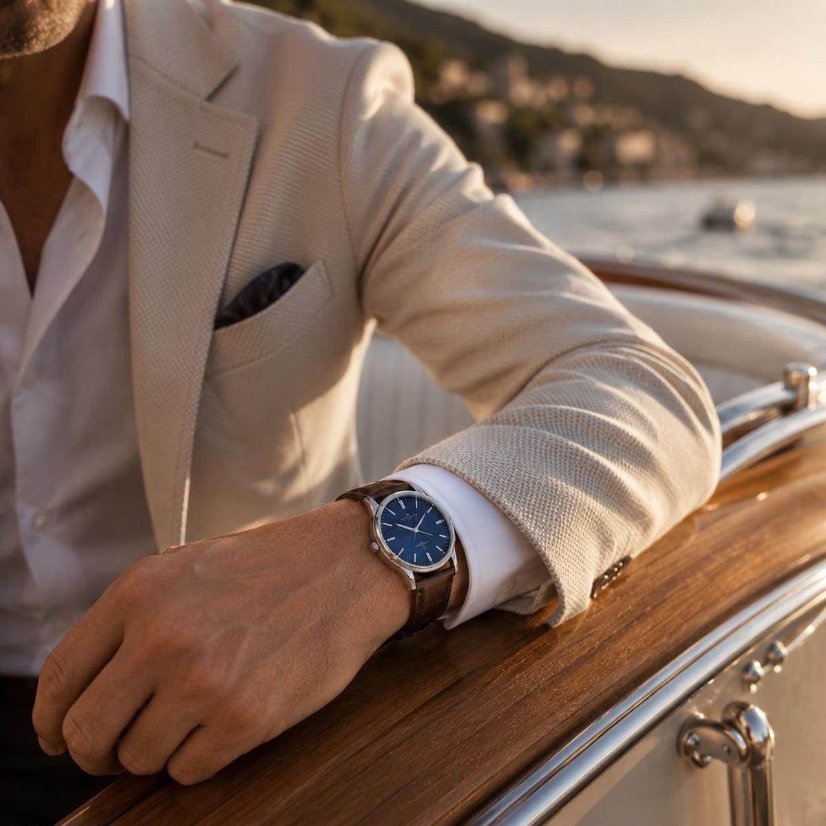 Valmon Watch on Wrist in Boat