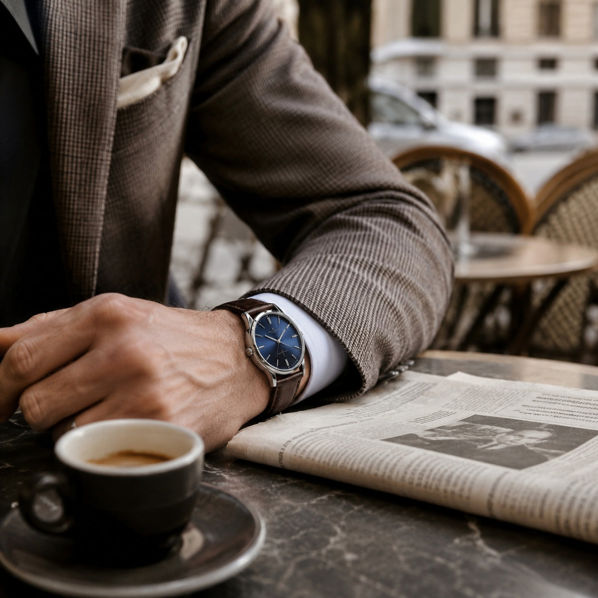 Valmon Watch with Blue Dial On Wrist